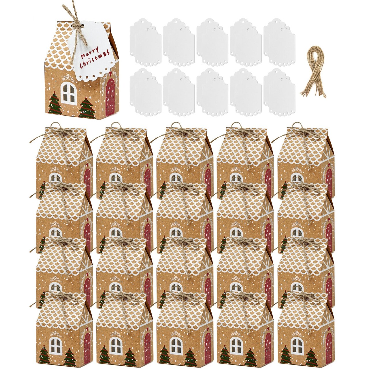 Wrapables Christmas DIY Advent Calendar Countdown Gingerbread House Gift Boxes with Gift Tags for Cookies, Candies, Treats (Set of 20)